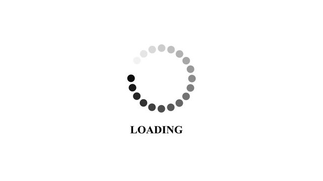Minimal White Text Loading Animation on a white Background, Circular Dot Loading Animation &ndash; Minimalist Preloader Motion Graphics for Dark Mode Web Interface.