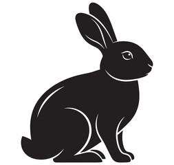Obraz premium Black silhouette of a sitting rabbit with long ears looking to the right side
