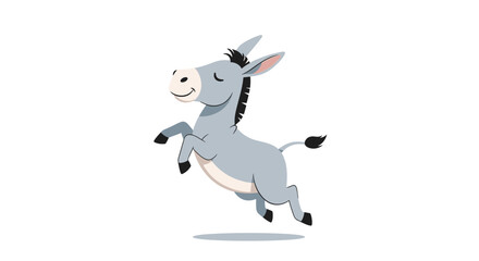 Fototapeta premium Playful grey donkey is captured in a mid air jump or gallop in this charming and energetic animal illustration.