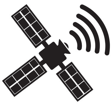 Satellite in space with solar panels and signal waves emission  technology and communication concept
