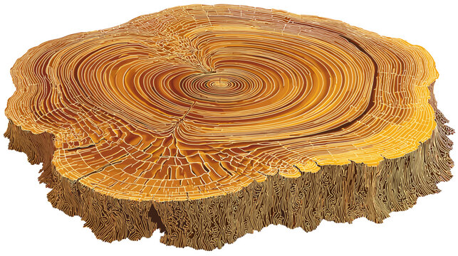 Cross-section of a Juniper Tree: A detailed close-up of a juniper tree trunk cross-section reveals intricate growth rings and a unique swirling grain pattern.