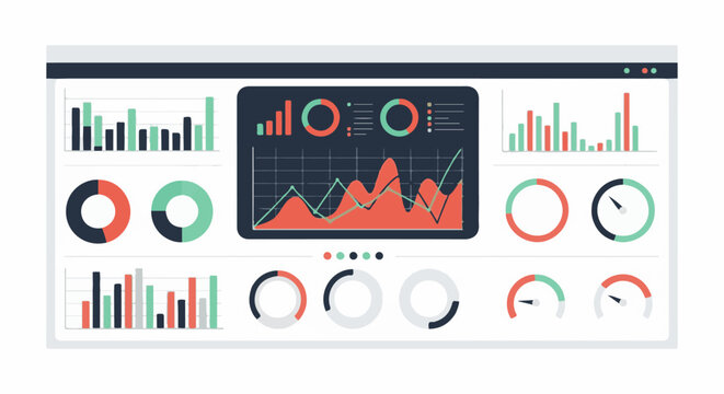 Dashboard displaying various charts and graphs with data visualization