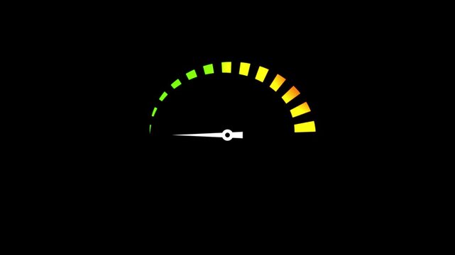 Speedometer icon animation with alpha channel transparent on background. Animation icon of a colorful speedometer icon with left to right race animation.