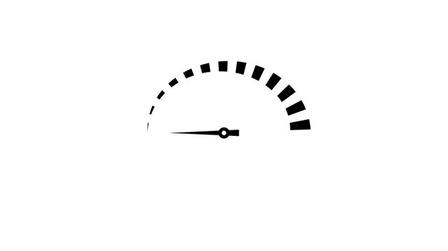 Speedometer icon animation with alpha channel transparent on background. Animation icon of a black speedometer icon with left to right race animation.