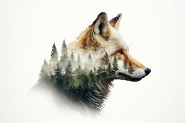 Naklejka premium Double exposure photography fox and forest wildlife animal mammal.