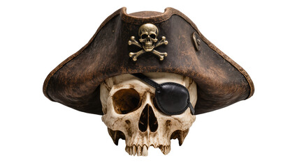 Obraz premium Pirate skull with weathered tricorn hat and eye patch