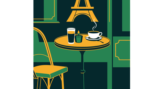 Cozy Parisian Cafe Table with Coffee and Eiffel Tower View.