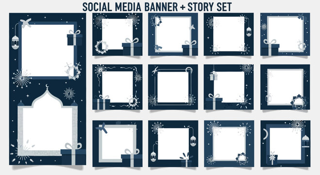 Social media banner set with festive frames and decorative elements