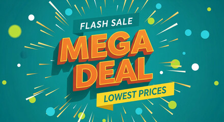 Naklejka premium Bold text announces a flash sale and mega deal with lowest prices, representing retail promotion and discount offers