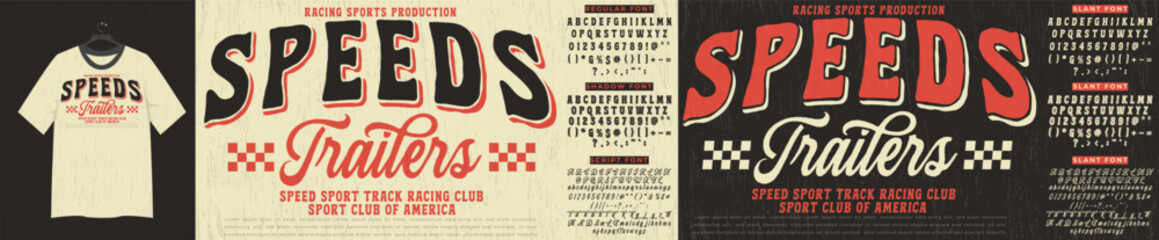  Vintage Racing Typography T-Shirt and Bold typeface Script or Signature and Serif font vector Design © Shahabul