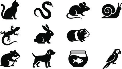 Obraz premium Pet and Small Animal Silhouette Icon Set with Domestic Animal CollectionPet and Small Animal Silhouette 