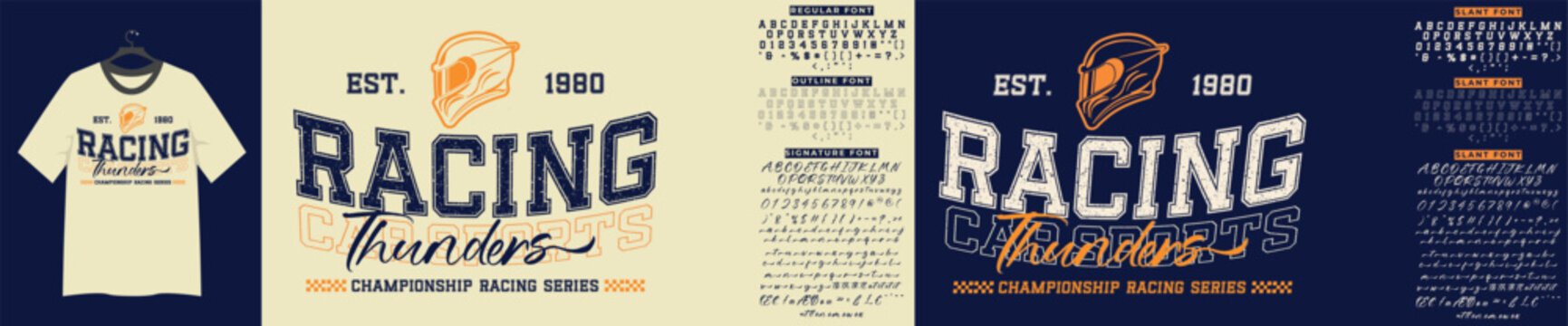 Vintage Racing Typography T-Shirt and Bold typeface Script or Signature and Serif font vector Design