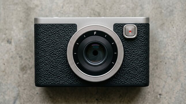 Minimalist retro digital camera with vulcanized rubber texture
