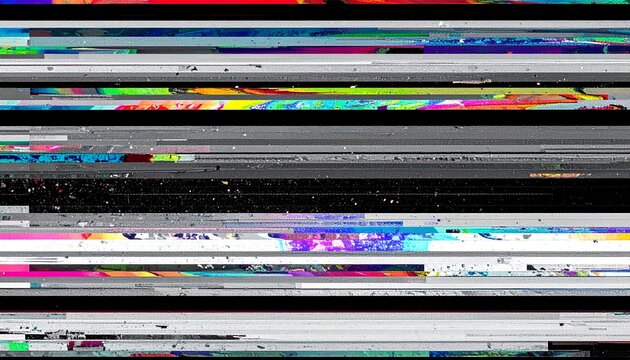 Horizontal glitch lines with digital color distortions