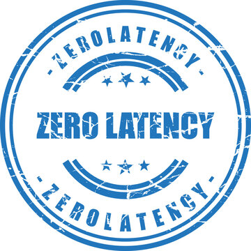Zero latency stamp vector illustration, emphasizing speed and efficiency for technology and business applications, digital graphic design element.