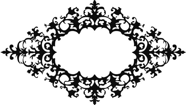 Scrollwork frame features a dense black interlocking pattern with sharp, pointed edges that evoke a gothic or medieval style for artistic document headers and framing.