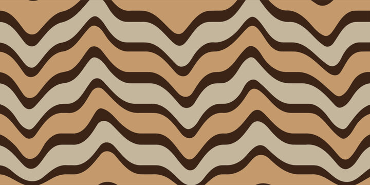 Seamless abstract wavy pattern with brown, beige, and dark khaki stripes. Fluid dynamic ripple background vector illustration for fabric, wallpaper, wrap