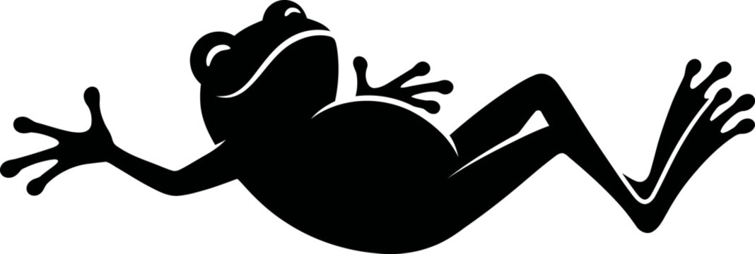 Silhouette illustration of a playful frog jumping isolated on white background with silhouette amphibian wildlife isolated creature minimalist