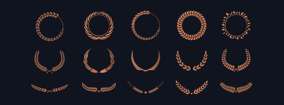 Laurel wreath collection Various round floral and laurel frames set Laurel wreaths floral emblems elements set. Heraldic coat of arms decorative logos isolated vector illustrations collection.

