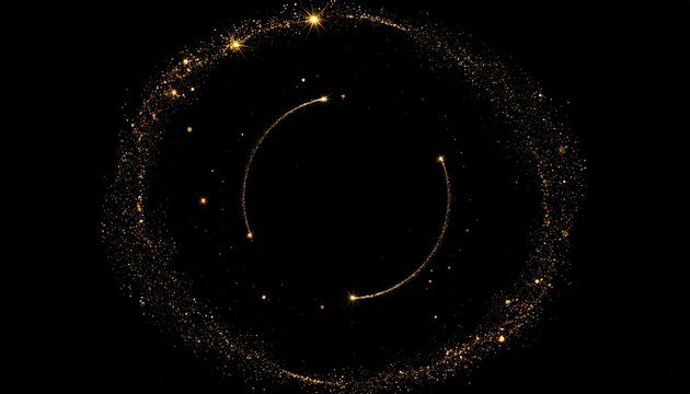 Shimmering gold particles in a circular formation