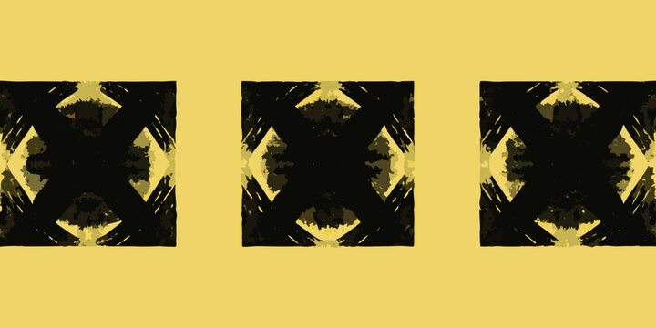Distressed geometric pattern with black and ochre hues repeating tile design