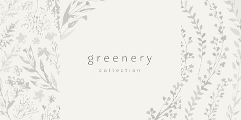 Obraz premium Floral ornament with delicate leaves and blossoms gray vector illustration