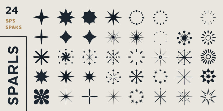 Black starburst and geometric shape vector icons on a light beige background