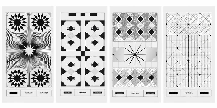 Geometric patterns in black and white a set of four minimalistic posters