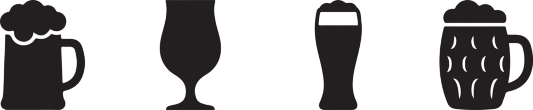 Beer Mug and Draft Beer Glass Silhouette Icons Set with Brewery Beverage Pub Drink and Pint Vector Collection