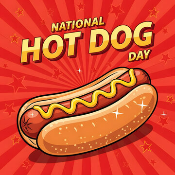 National Hot Dog Day Celebration with Yellow Text
