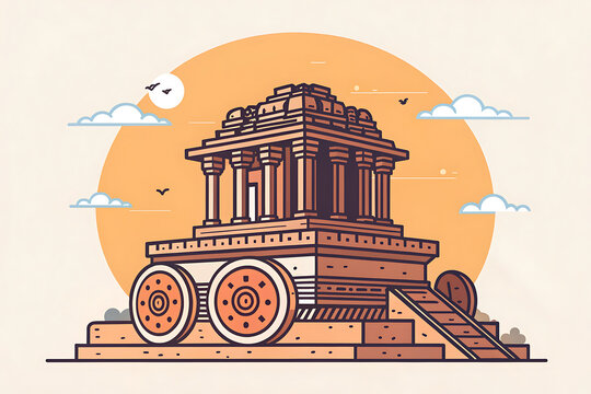  Stone chariot Hampi landmark  minimalist modern vector style  geometric heritage icon  travel poster artwork