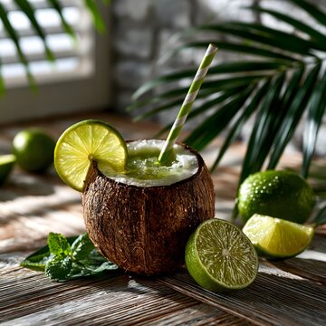 Erfrischender Kokosnuss-Cocktail mit Limette und Minze &ndash; tropischer Sommergenuss