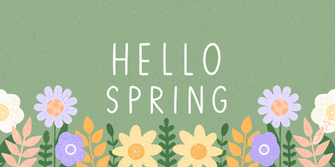 Floral ornament with spring greeting on a textured green background © Pabitra
