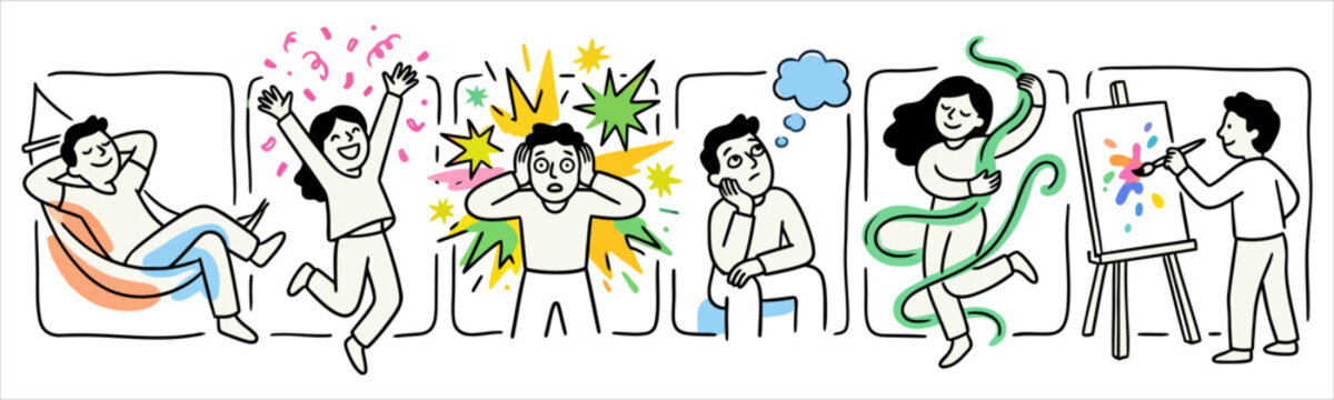 Mental states and personality traits concept with diverse cartoon characters set.