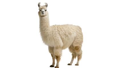 Fluffy white llama standing profile view © Antonio