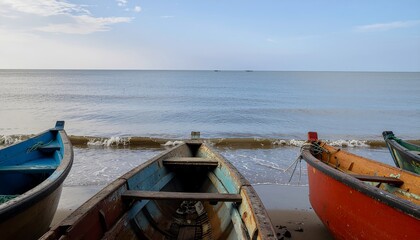 Obraz premium Traditional Weathered Fishing Boats on an Indian Beach