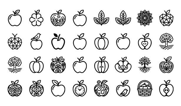 Apple and Fruit Doodle Icon Collection Hand Drawn Food Elements
