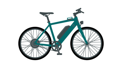 Fototapeta premium Modern Teal Electric Bicycle with Battery and Headlight, Isolated on White