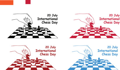 International Chess Day Vector Concept on 20 July with Hand Moving Knight Piece on Chessboard Set © Nelima