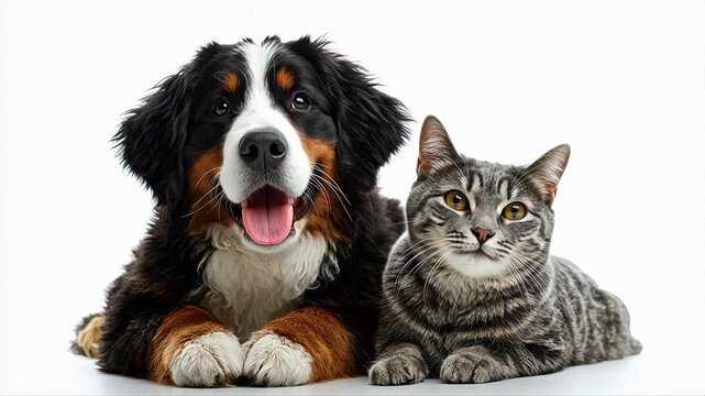 Dog and cat lying side by side