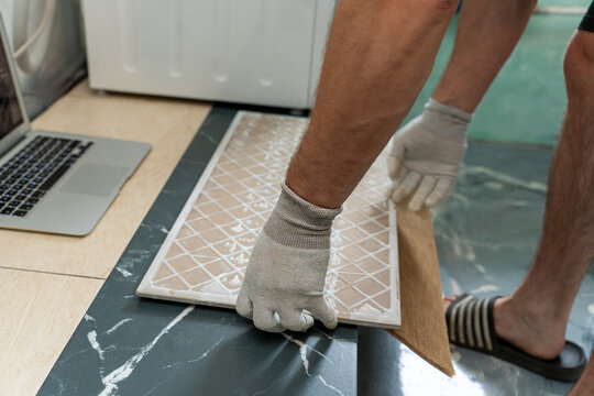 Positioning Ceramic Tile During Flooring Installation