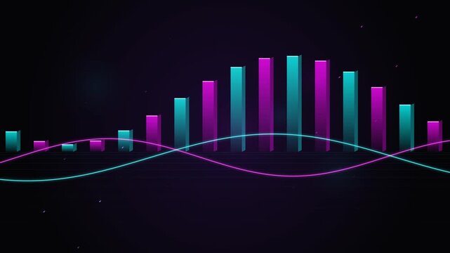 Abstract 3D Bar Chart Animation with Wavy Lines and Particles