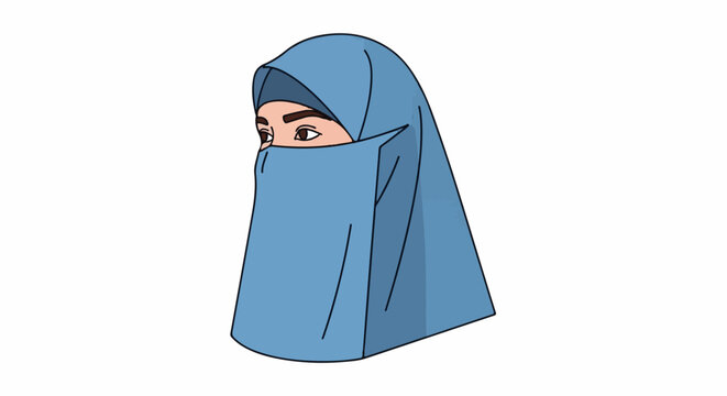 Illustration of a woman wearing a blue hijab and niqab
