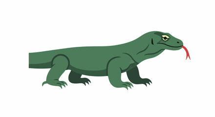 Fototapeta premium Green reptile with yellow eyes and red tongue sticking out