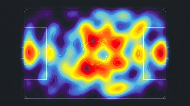 Football pitch heat map art showcases player movement and activity