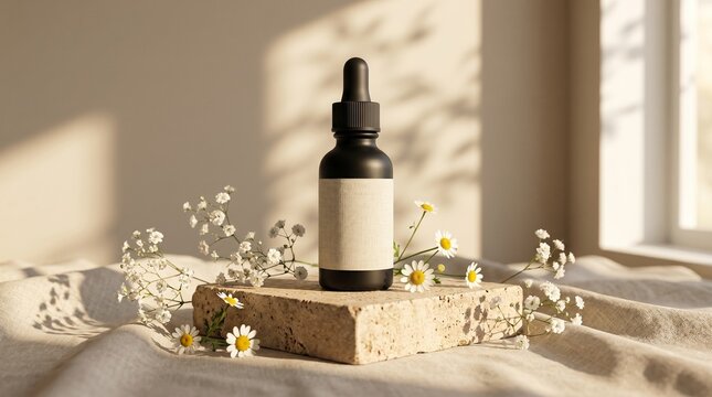 botol serum kecantikan skincare glowing dengan nuansa alami