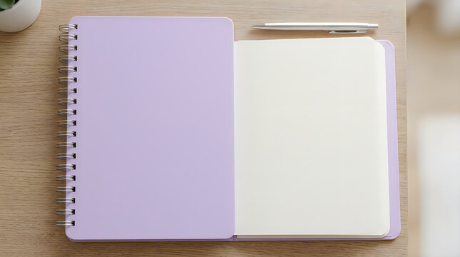 Open spiral bound notebook on wooden desk