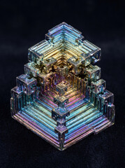 Fototapeta premium Bismuth crystal formation displays vibrant colors and intricate geometric patterns