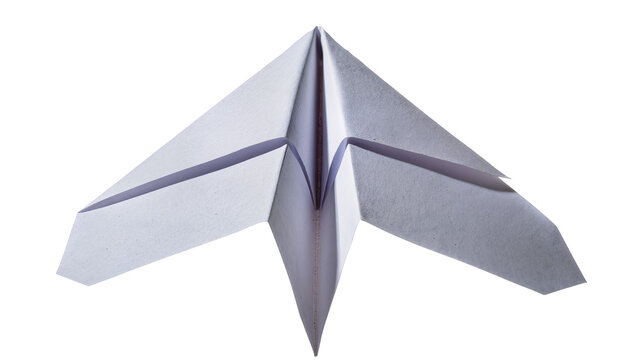 Origami paper airplane with sharp angles and creases