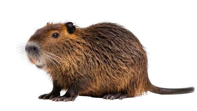 Nutria rodent with brown fur and long whiskers